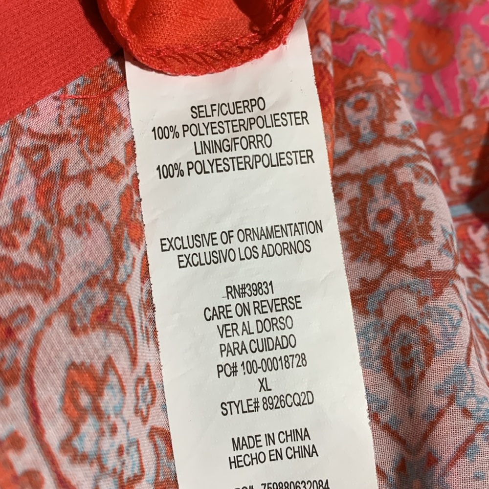 My Michelle Summer Dress XL Red Cream Floral Sleeveless Handkerchief Hem Lining - Picture 14 of 16